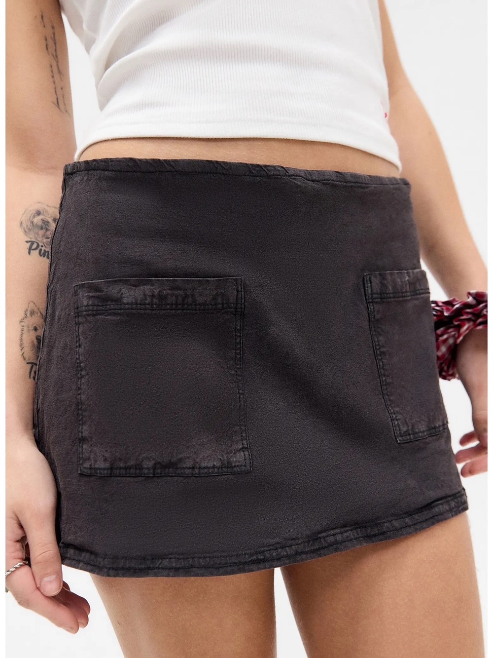 BDG Washed Black Mini Skirt with Front Patch Pockets